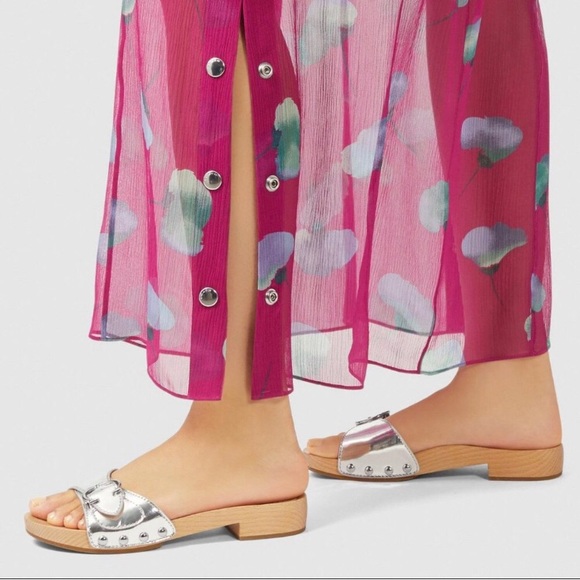 COACH BLEEKER SANDAL SILVER LEATHER WOODEN SANDALS NWOB - Picture 5 of 5